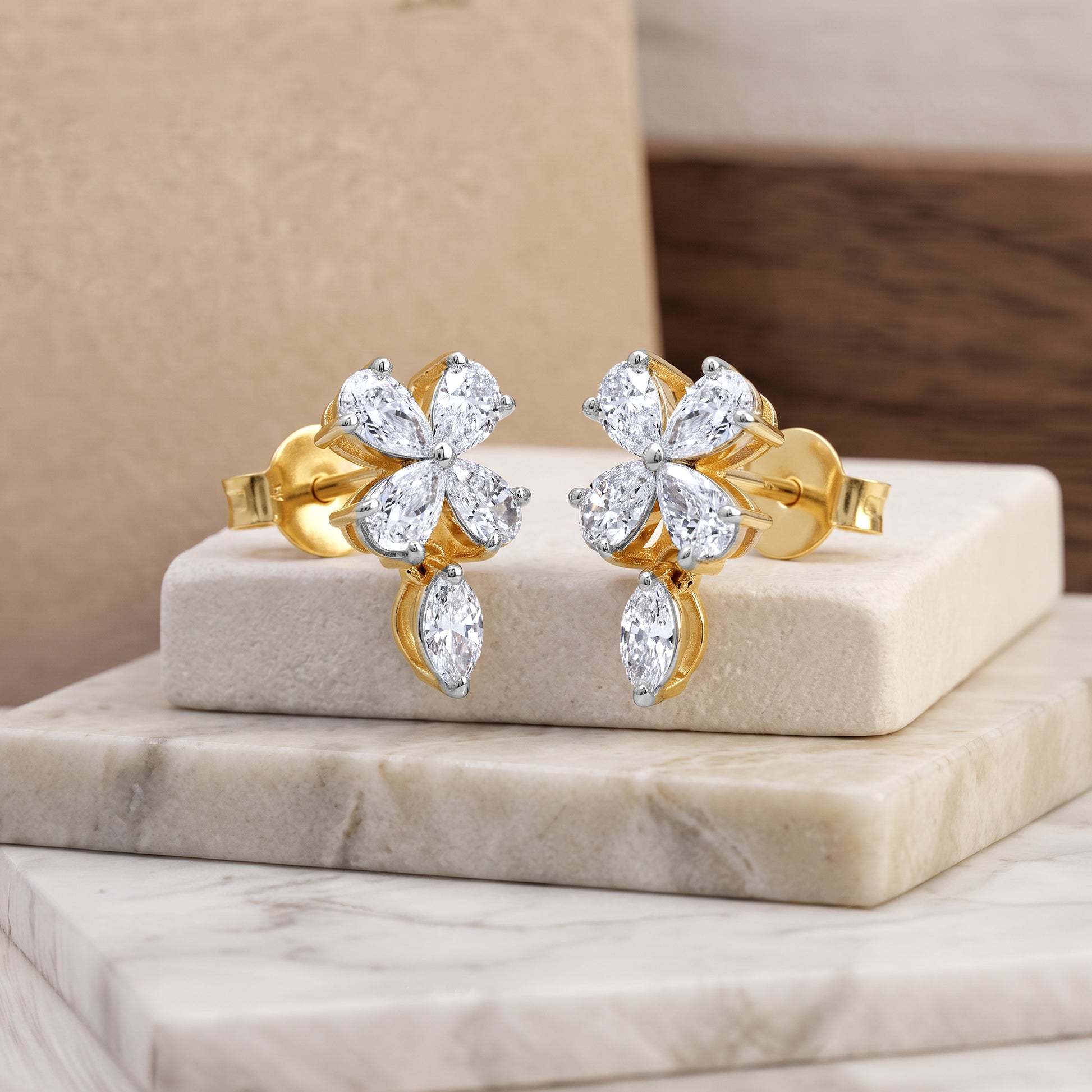 Gold Aurora Fleur Lab Grown Diamond Earrings