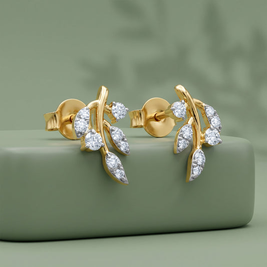 Gold Leafy Droplet Lab Grown Diamond Earrings