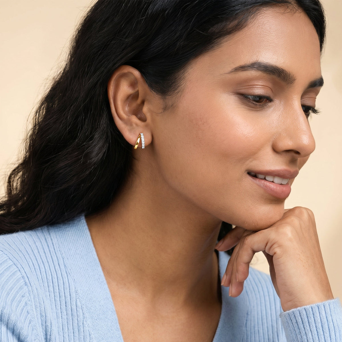 Gold Angled Bar Lab Grown Diamond Hoop Earrings