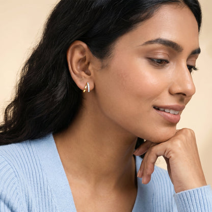 Gold Angled Bar Lab Grown Diamond Hoop Earrings