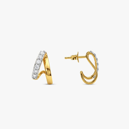Gold Angled Bar Lab Grown Diamond Hoop Earrings