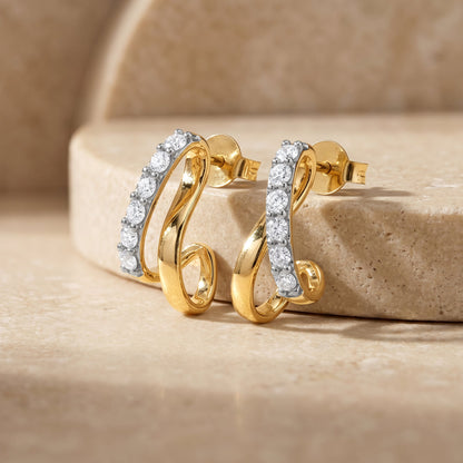 Gold Angled Bar Lab Grown Diamond Hoop Earrings