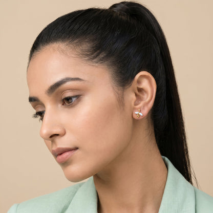 Gold Half Petals Lab Grown Diamond Earrings