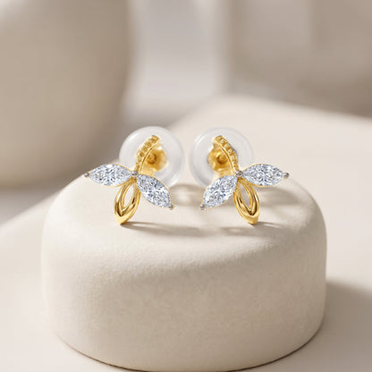 Gold Half Petals Lab Grown Diamond Earrings
