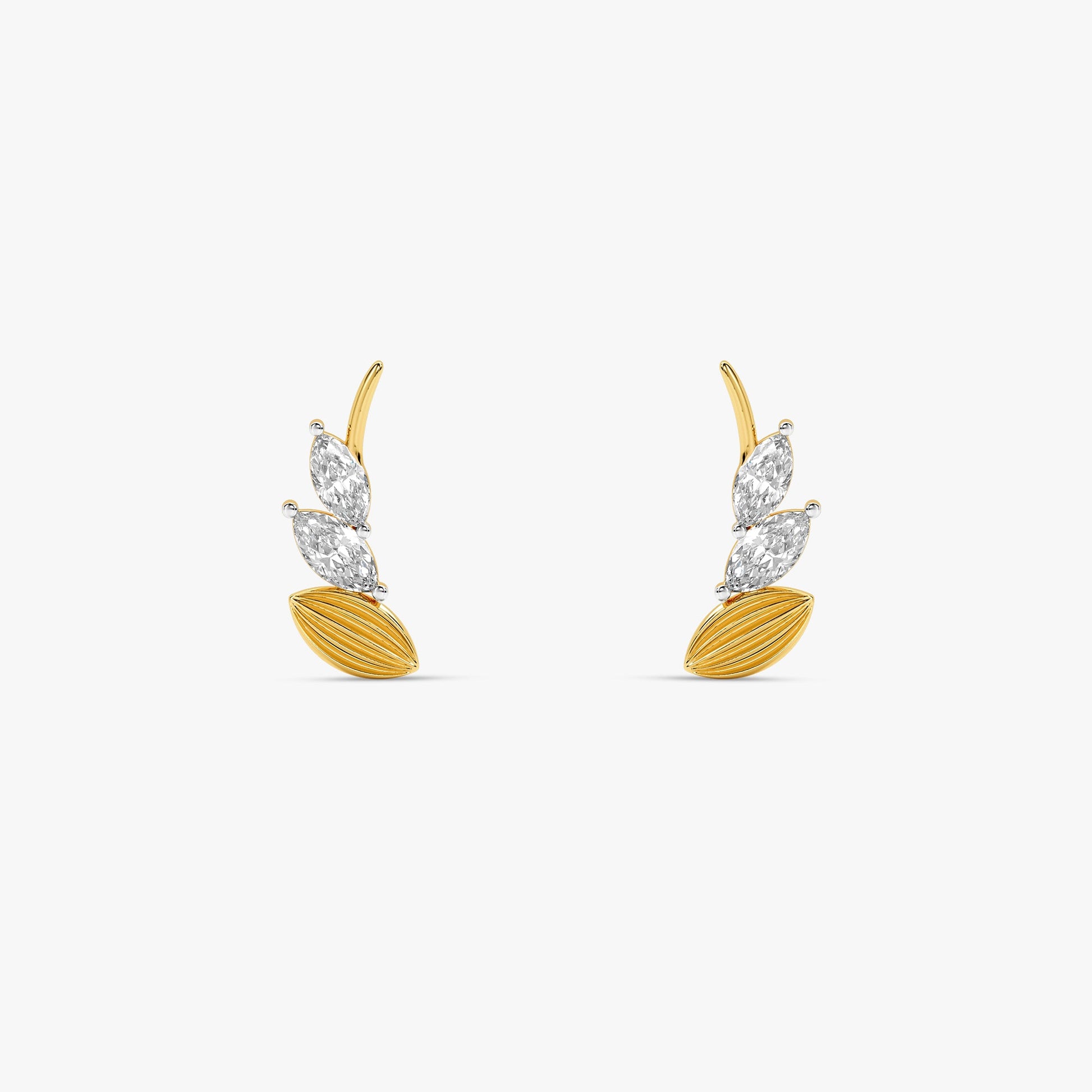 Gold Shinny Feather Lab Grown Diamond Earrings