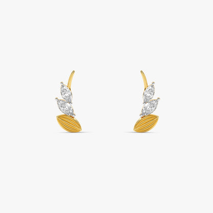 Gold Shinny Feather Lab Grown Diamond Earrings