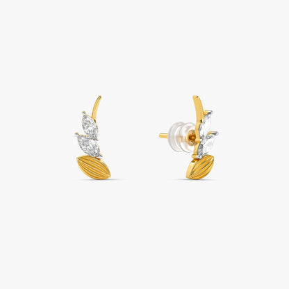 Gold Shinny Feather Lab Grown Diamond Earrings