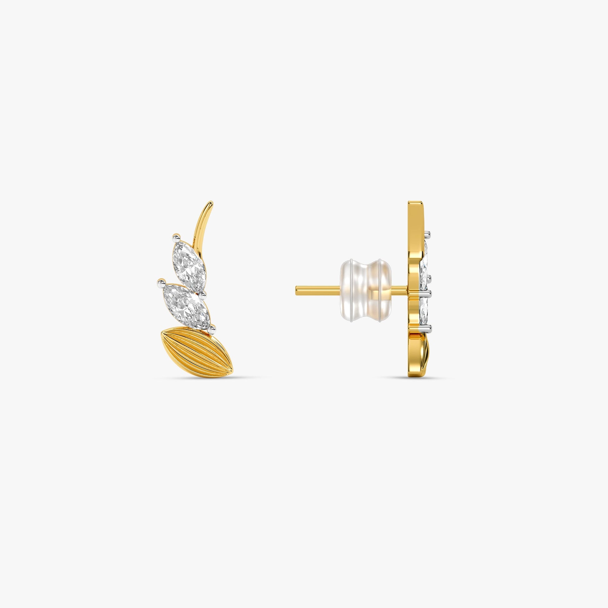 Gold Shinny Feather Lab Grown Diamond Earrings