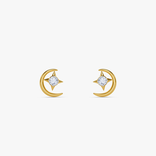Gold Crescent Star Lab Grown Diamond Studs
