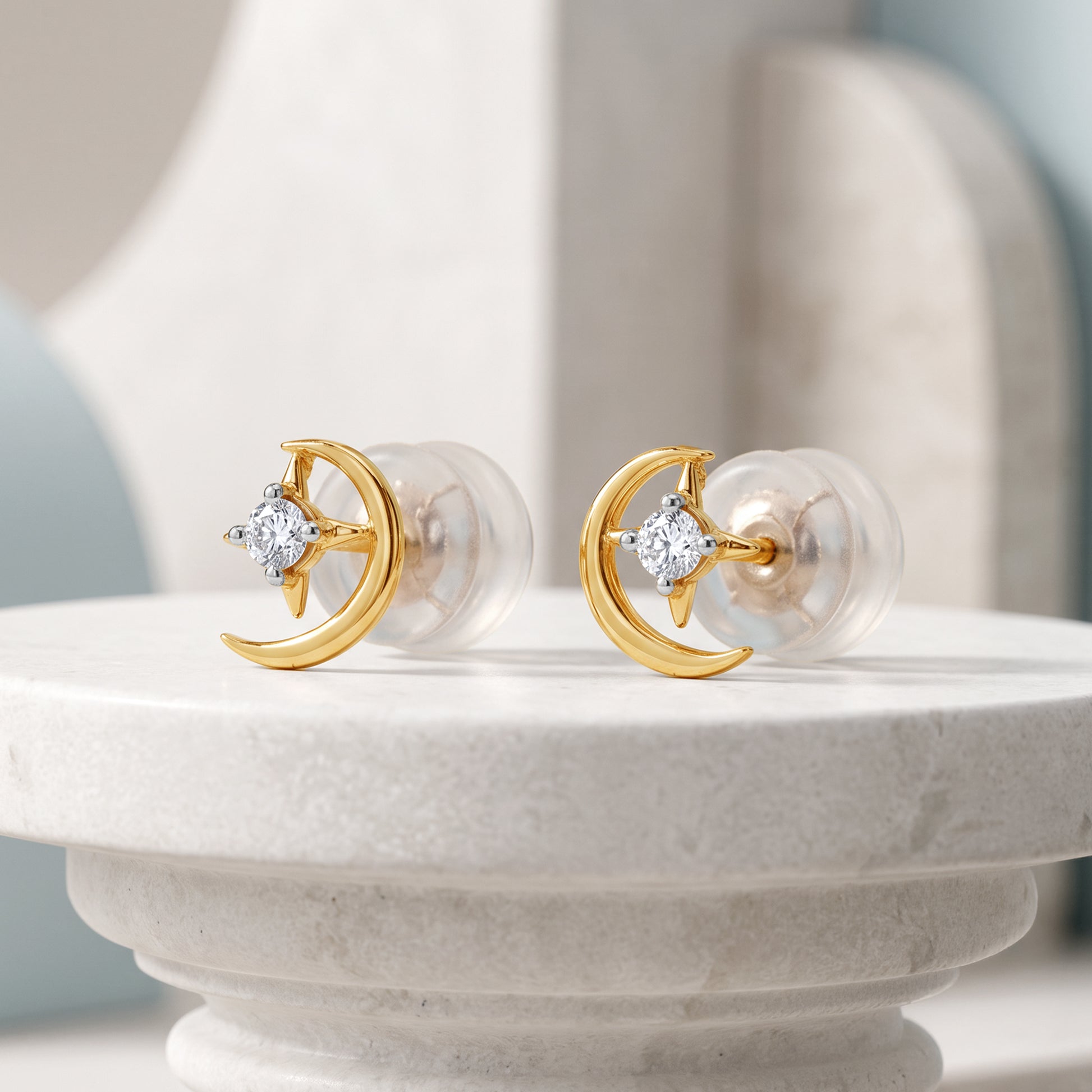 Gold Crescent Star Lab Grown Diamond Studs