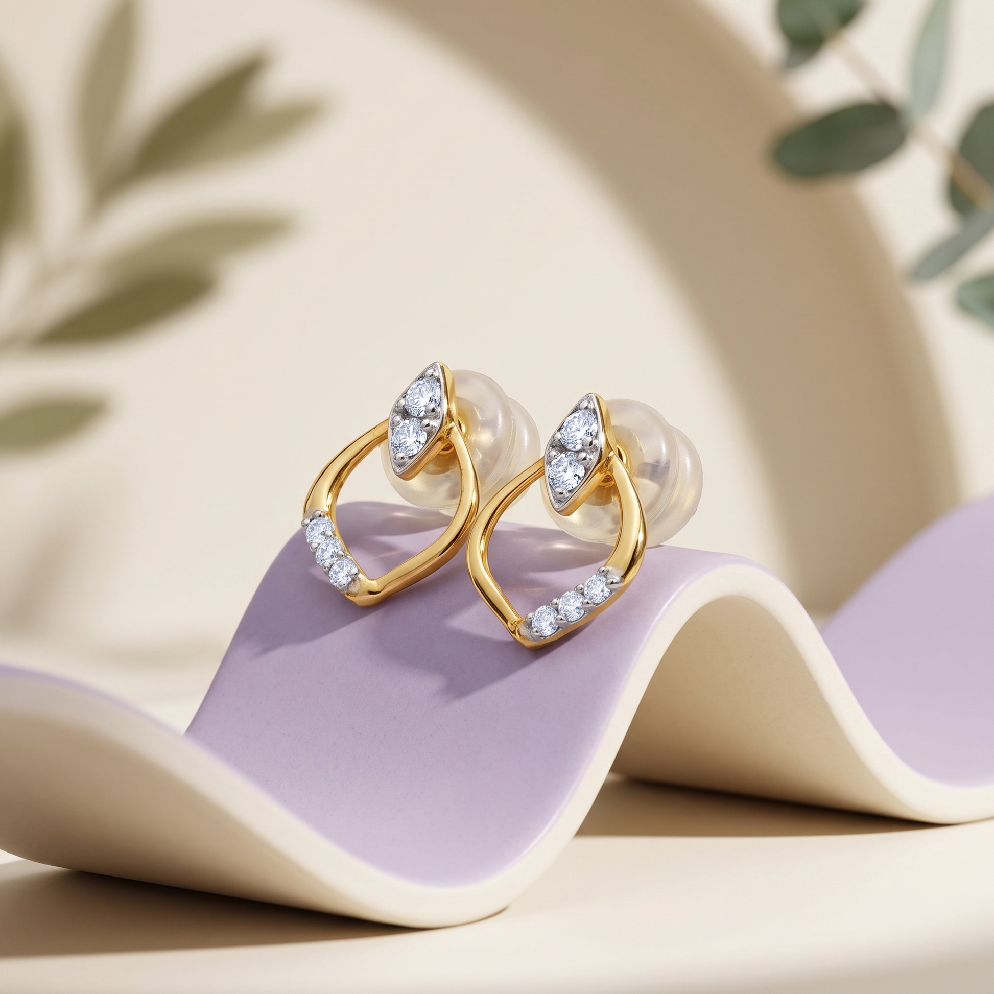 Gold Mandorla Lab Grown Diamond Earrings