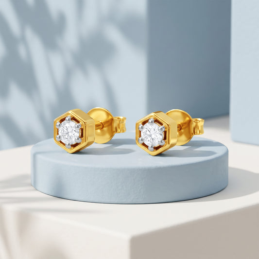 Gold Hexa Gleam Lab Grown Diamond Earrings