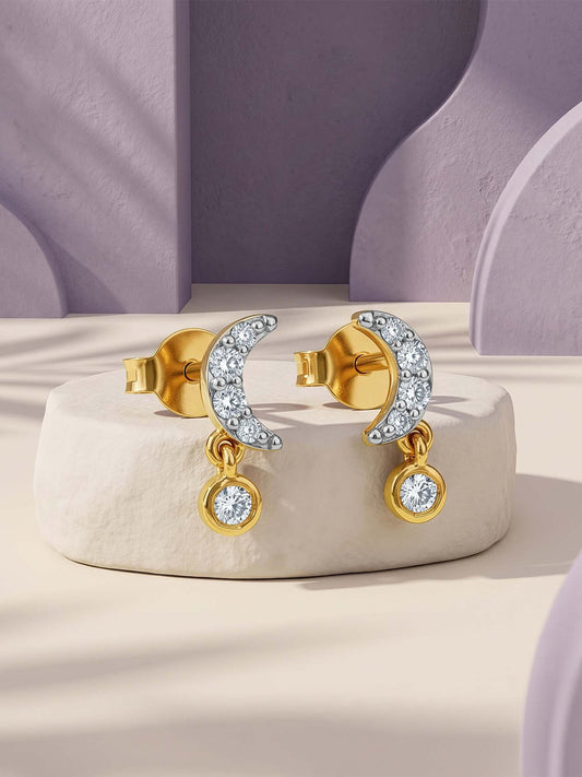Gold Moon Drop Lab Grown Diamond Earrings