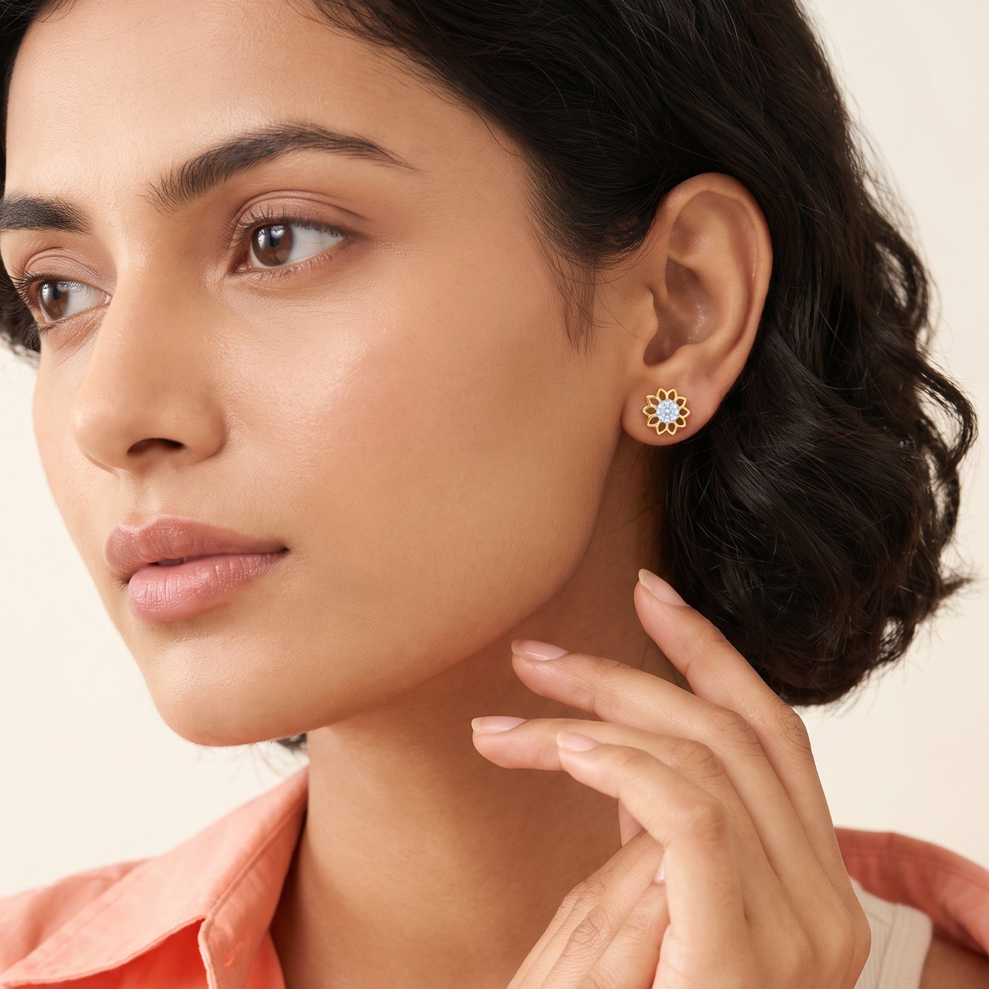 Gold Floral Lumiere Lab Grown Diamond Studs