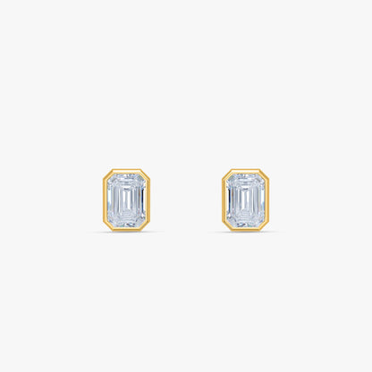 Gold Emerald Bezel Lab Grown Diamond Earrings