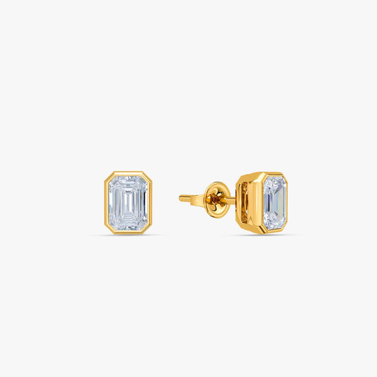 Gold Emerald Bezel Lab Grown Diamond Earrings
