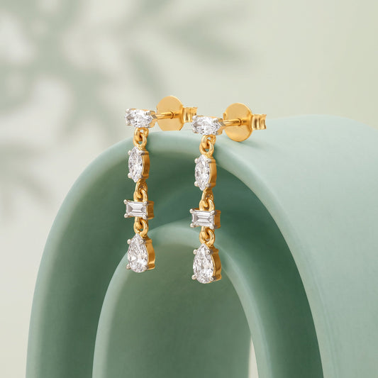 Gold Multi-Cut Lab Grown Diamond Earrings