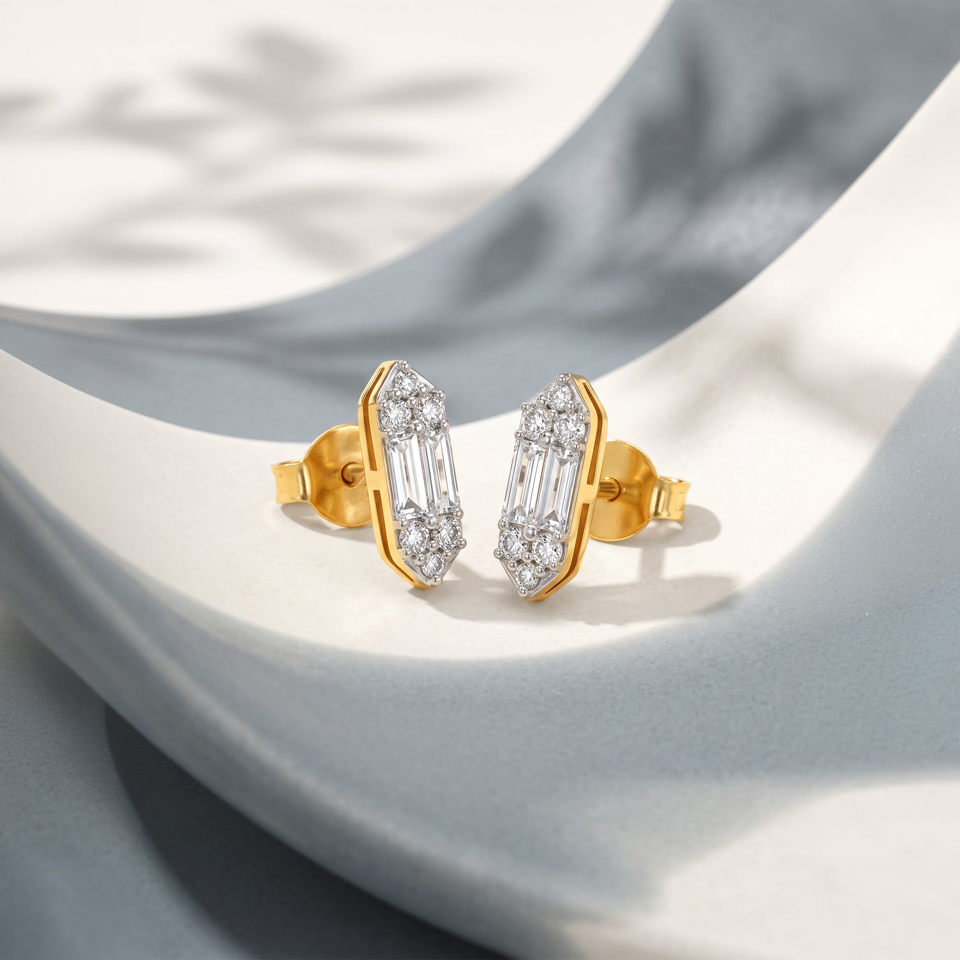 Gold Prism Pillar Lab Grown Diamond Earrings