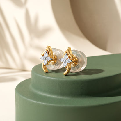 Gold Floral Curve Lab Grown Diamond Earrings