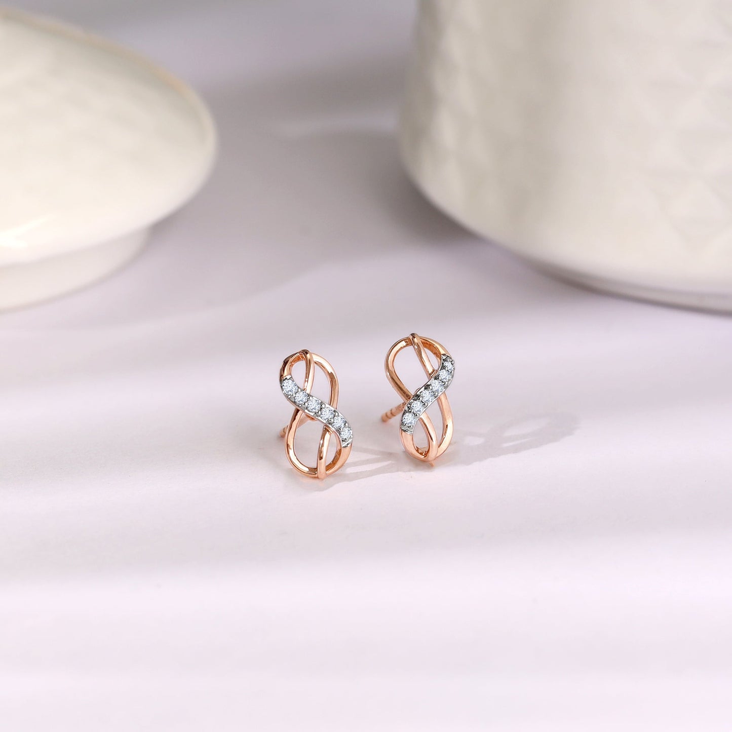 Rose Gold Infinity Sparkle Diamond Earrings