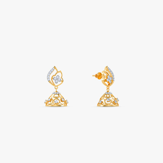 Gold Floral Crest Lab Grown Diamond Jhumkas