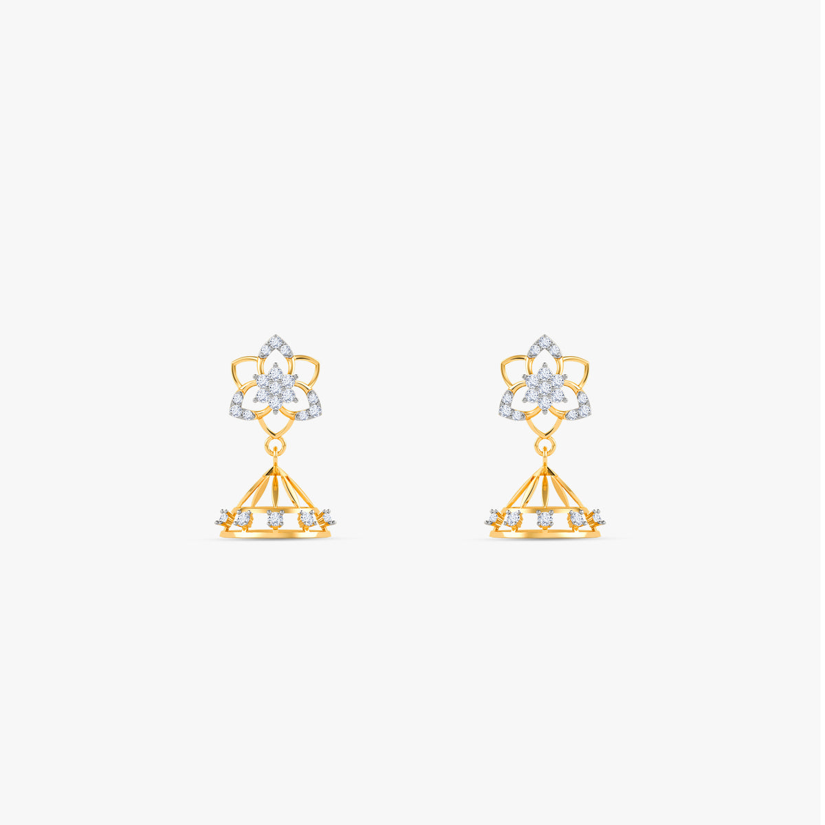 Gold Lotus Crown Lab Grown Diamond Jhumkas