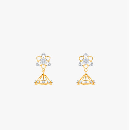 Gold Lotus Crown Lab Grown Diamond Jhumkas