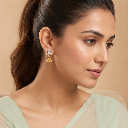 Gold Lotus Crown Lab Grown Diamond Jhumkas