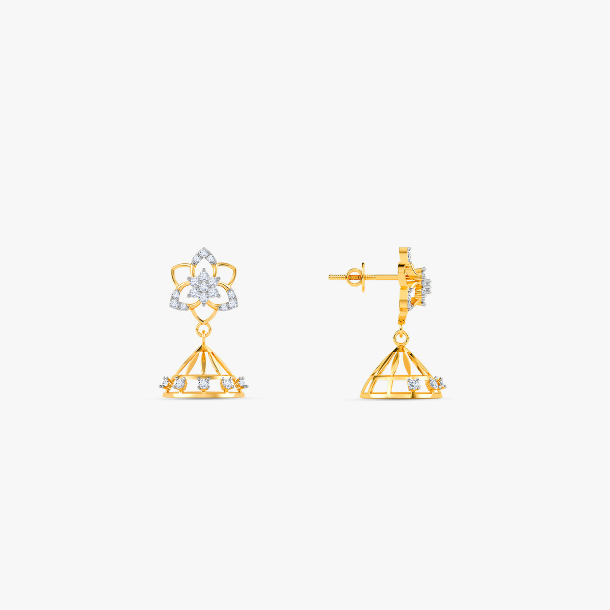 Gold Lotus Crown Lab Grown Diamond Jhumkas