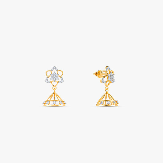 Gold Lotus Crown Lab Grown Diamond Jhumkas