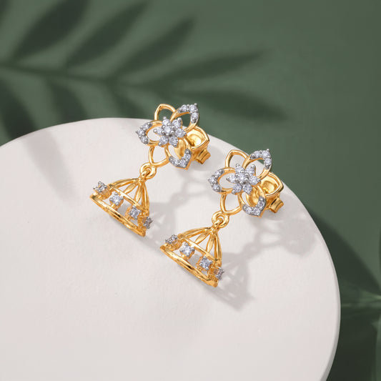 Gold Lotus Crown Lab Grown Diamond Jhumkas