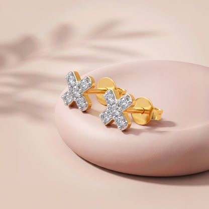 Gold Floral Pick Lab Grown Diamond Studs