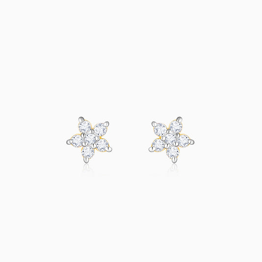 Gold Frilly Flower Diamond Earrings