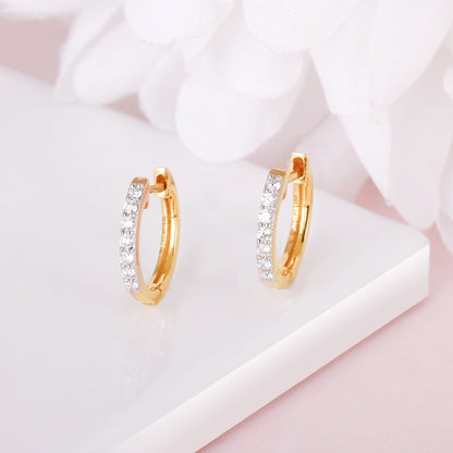 Gold Glowing Sphere Diamond Hoop Earrings