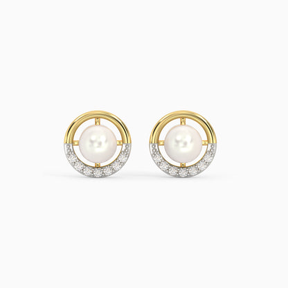 Gold Pearl Centred Diamond Earrings