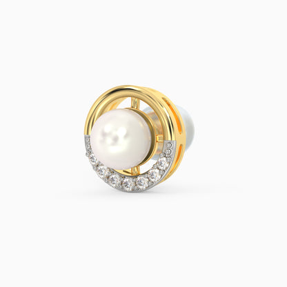 Gold Pearl Centred Diamond Earrings