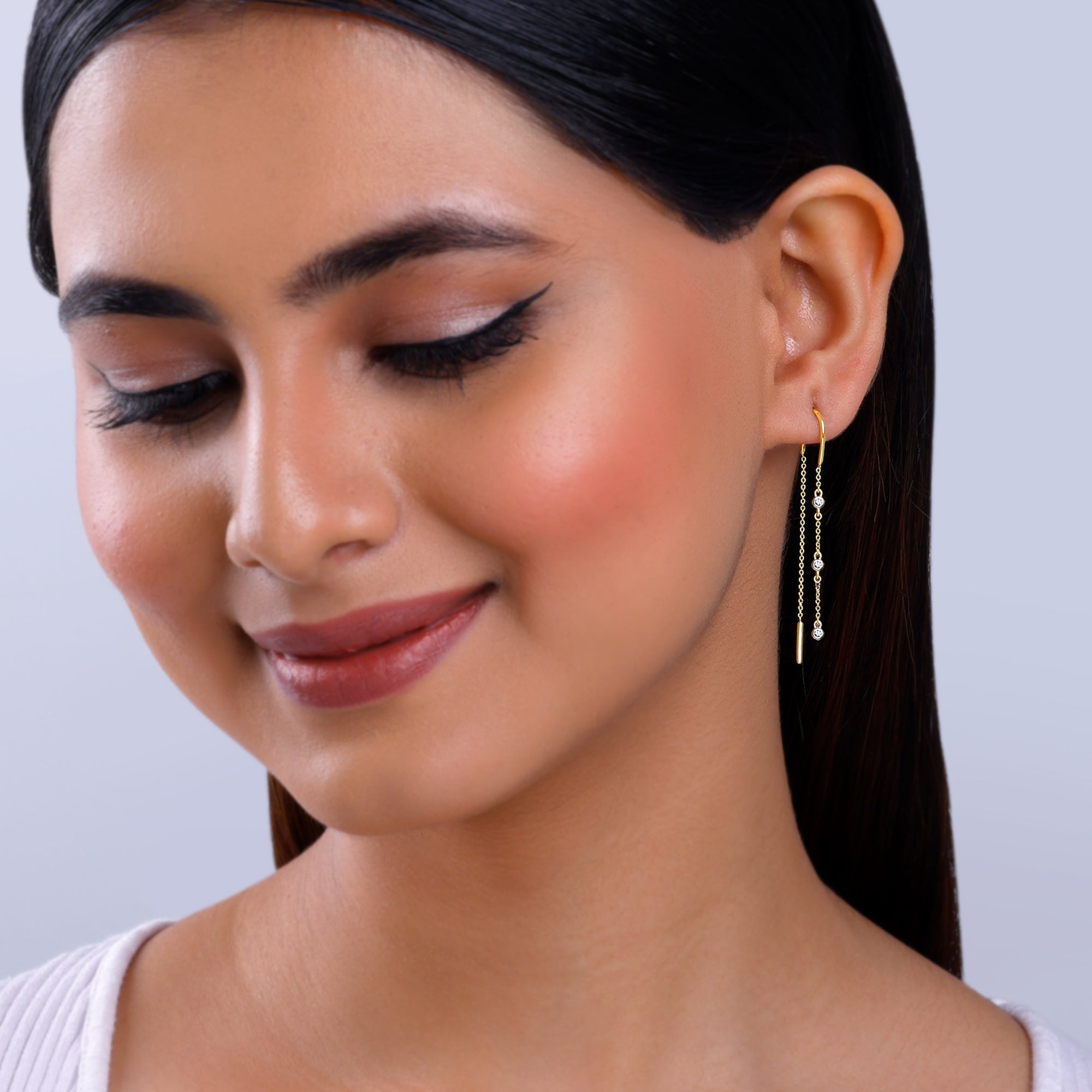 Gold Kaunis Diamond Sui Dhaga Earrings - view 3