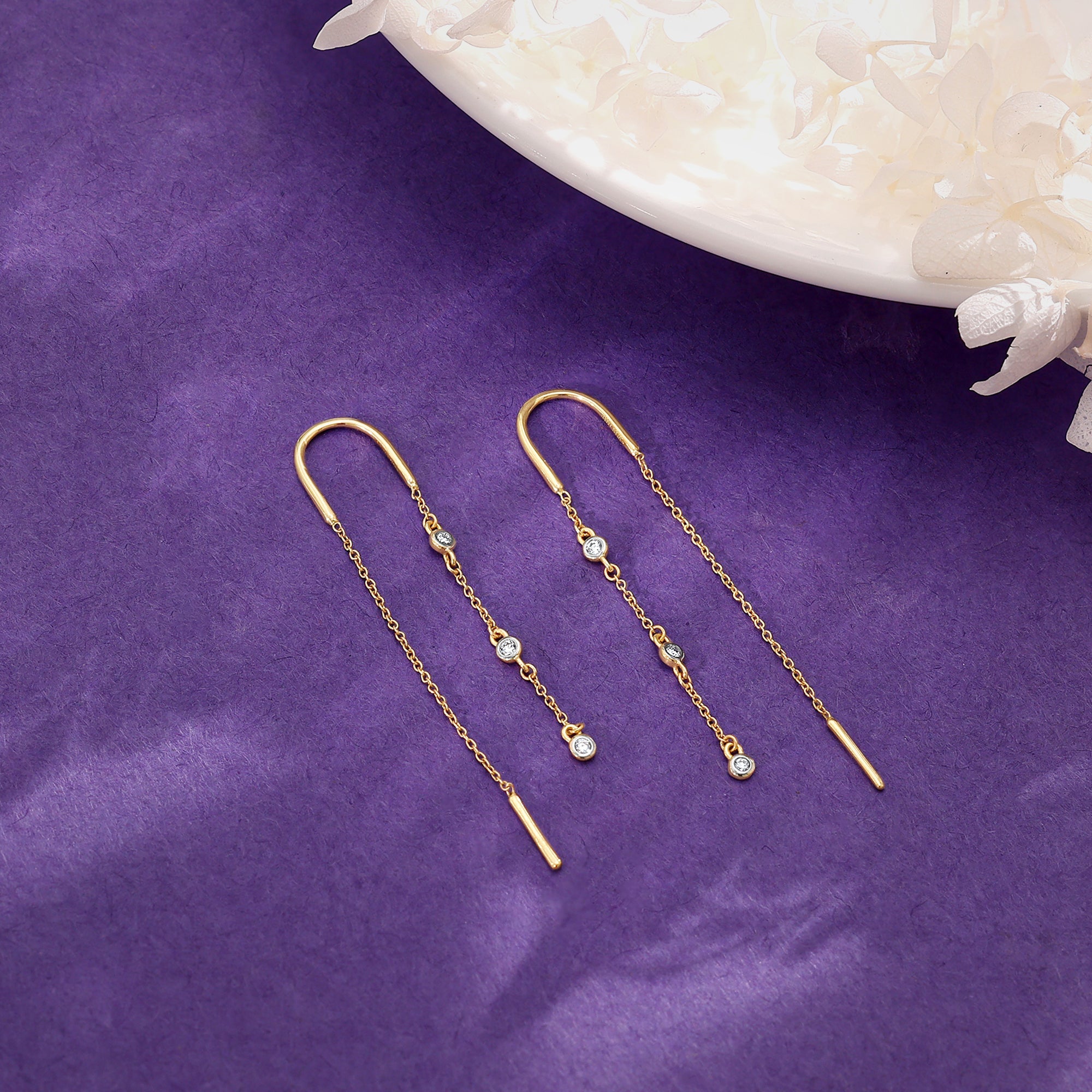 Gold Kaunis Diamond Sui Dhaga Earrings - view 2