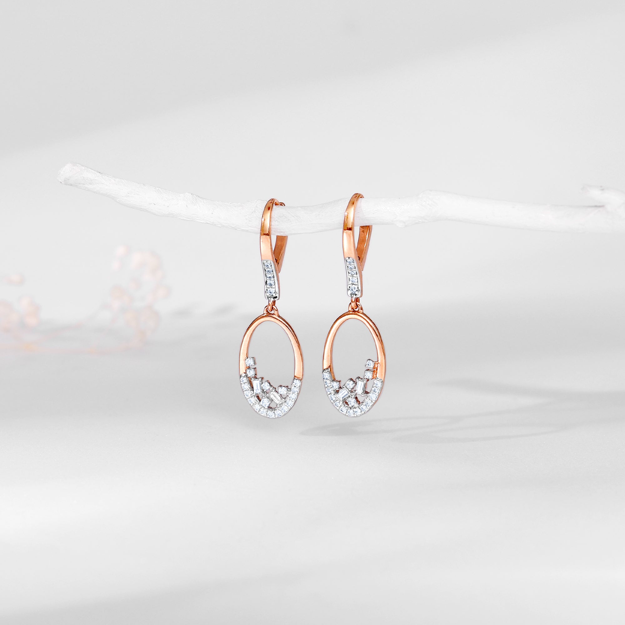 Rose Gold Oval Flicker Lab Grown Diamond Earrings - Image 1