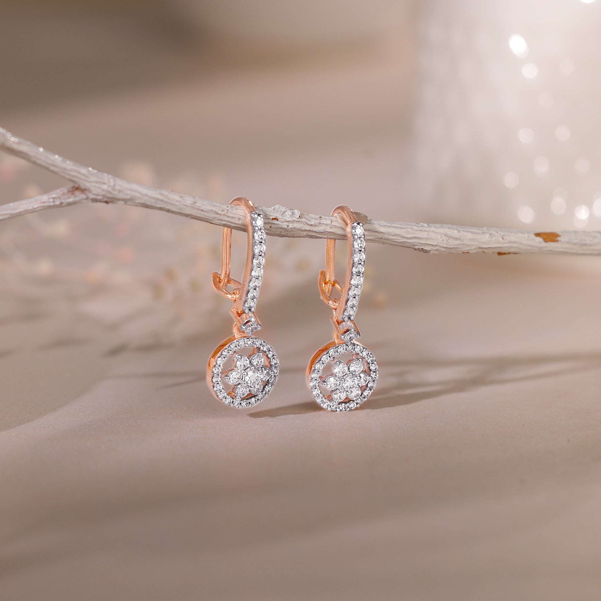 Rose Gold Harmony Solitaire Diamond Drop Earrings – Heer by GIVA