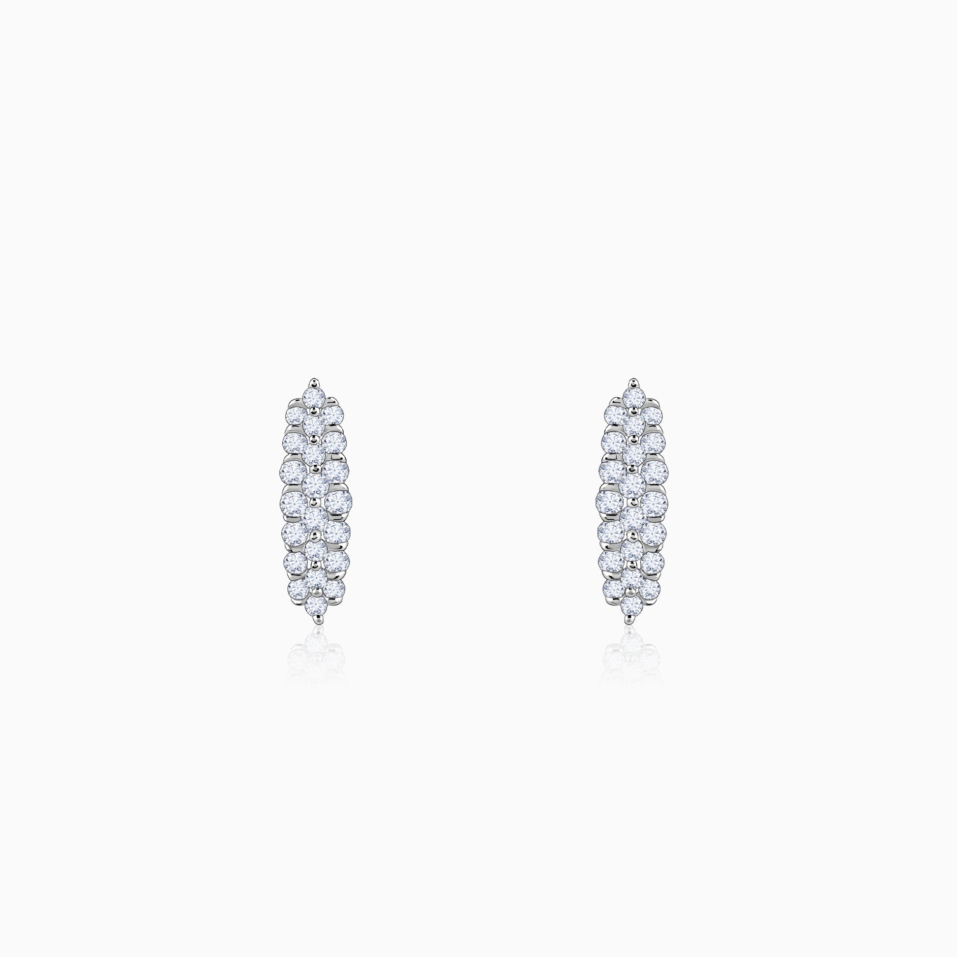 Gold oval earrings with double row of lab-grown diamonds, set in a paved setting for continuous sparkle.