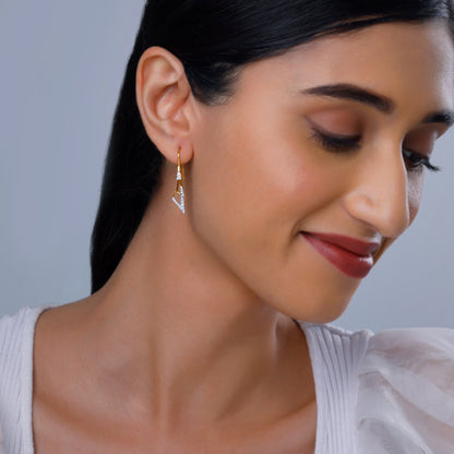 Gold Triangle Dangle Lab Grown Diamond Earrings