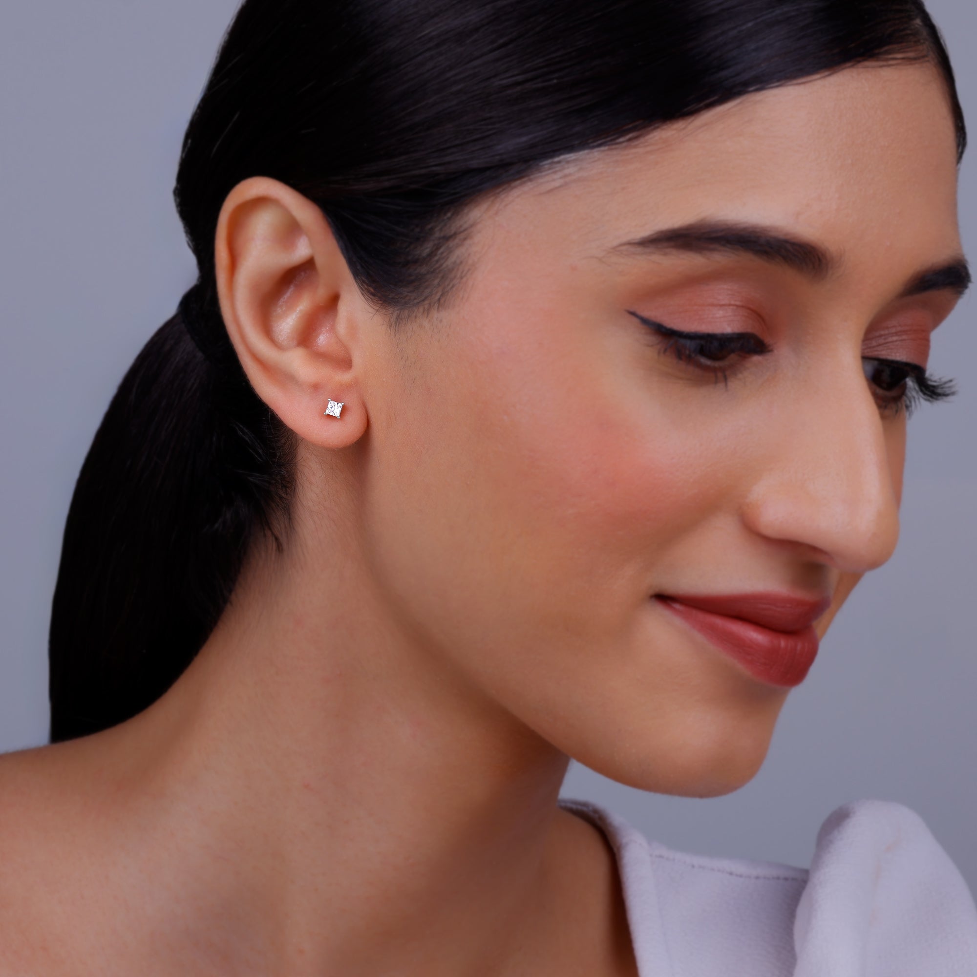 Rose Gold Pretty Solitaire Lab Grown Diamond Studs - view 3