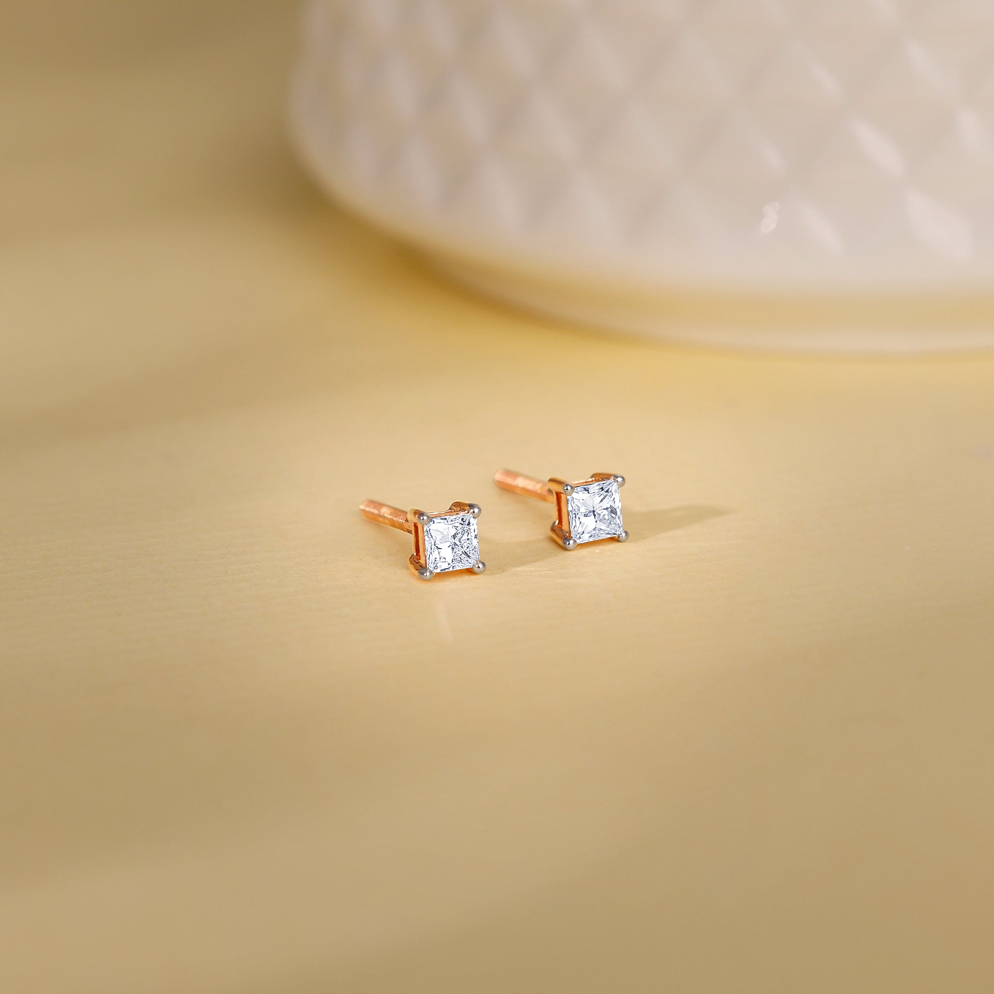 Rose Gold Pretty Solitaire Lab Grown Diamond Studs - view 2