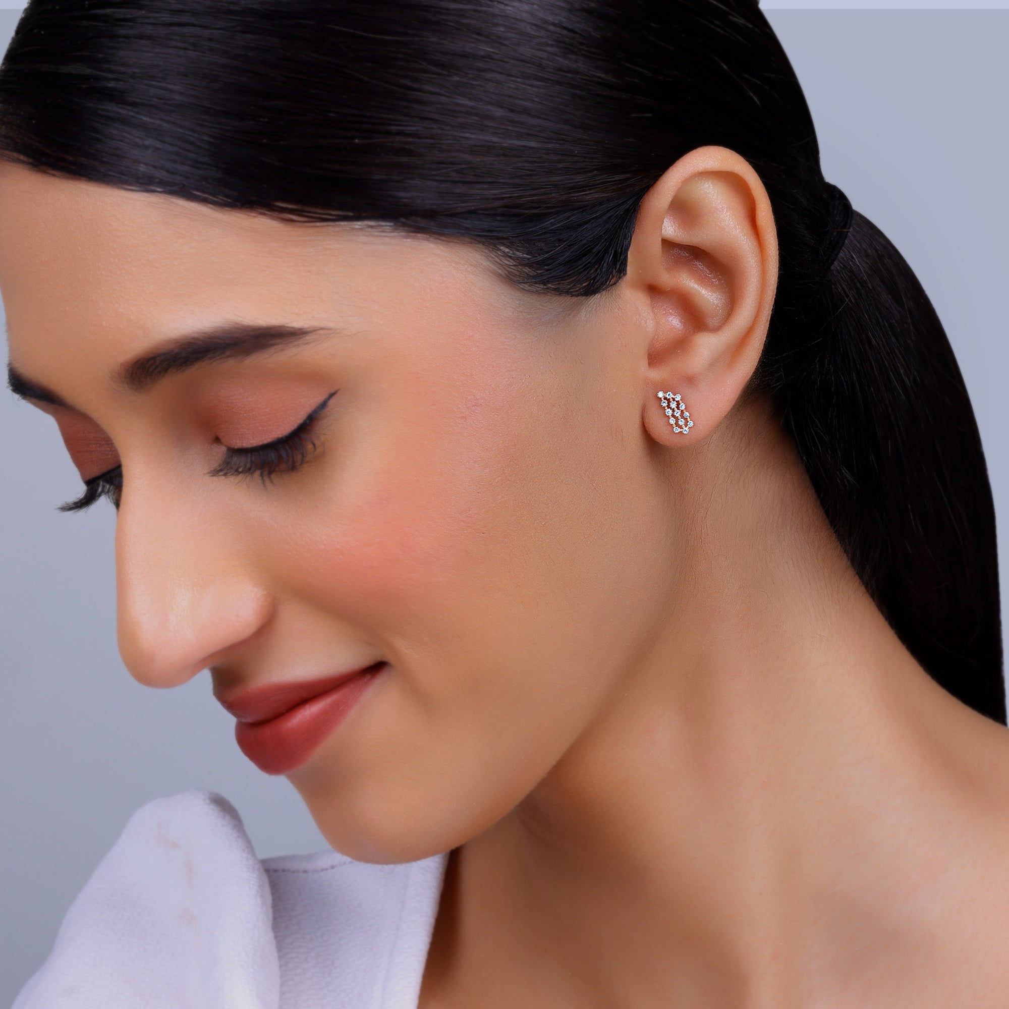 Rose Gold Dynamic Diamond Earrings - view 3