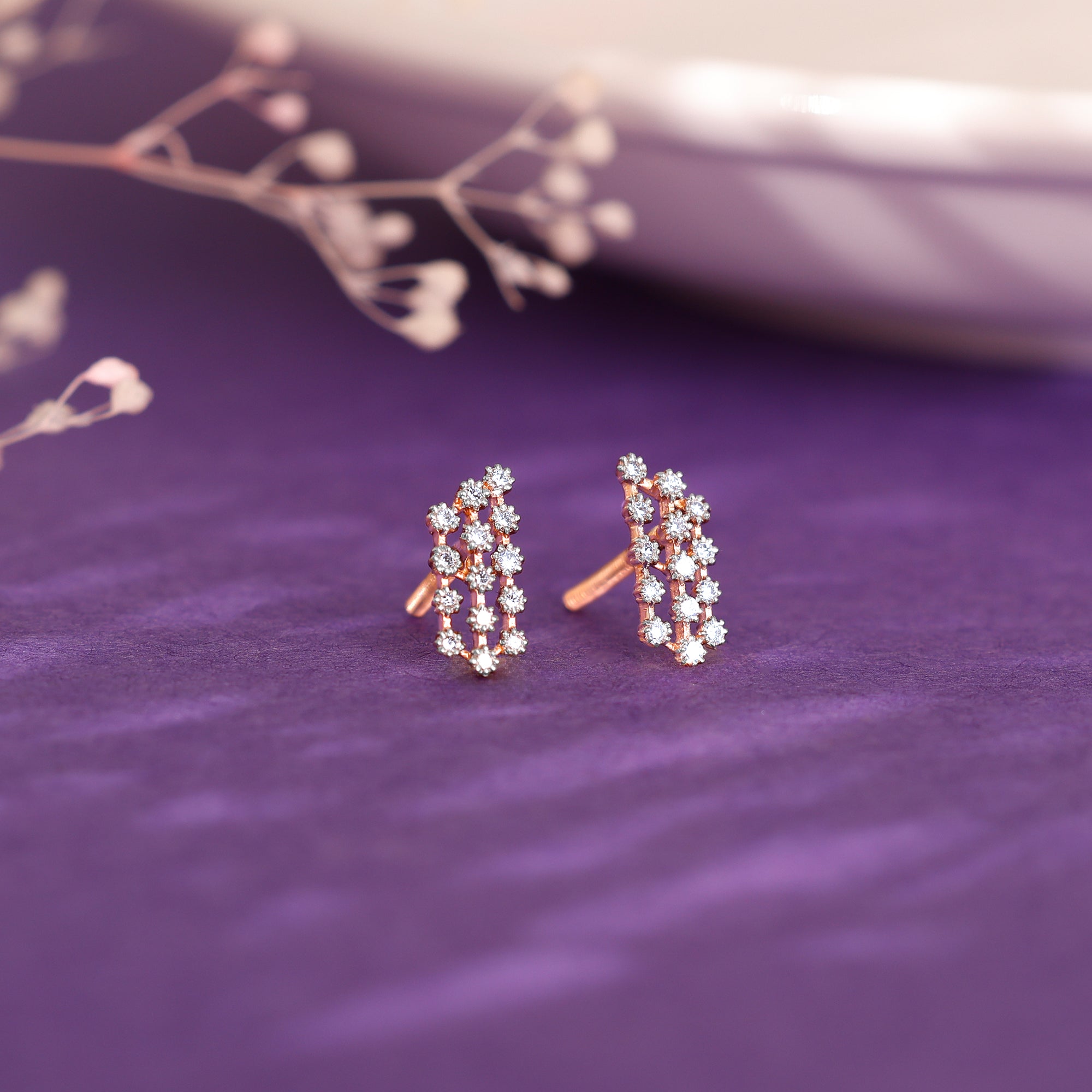 Rose Gold Dynamic Diamond Earrings - view 2