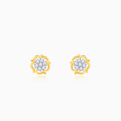 Gold Wavy Flower Diamond Earrings