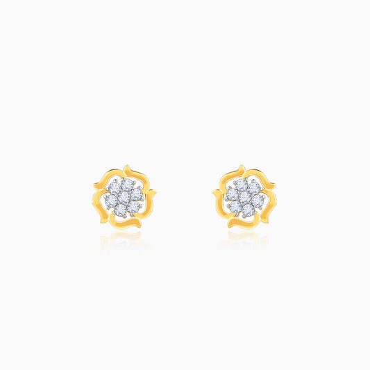 Gold Wavy Flower Diamond Earrings