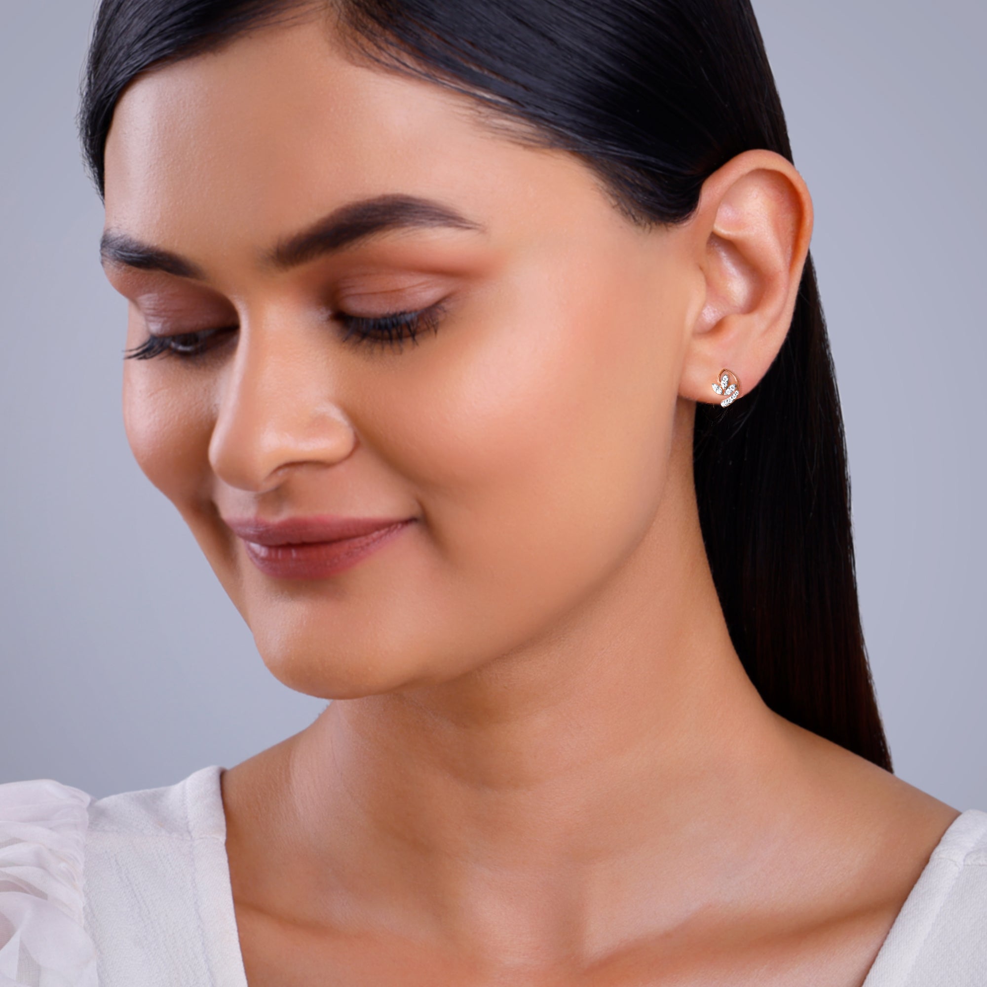 Rose Gold Petalia Lab Grown Diamond Earrings - view 3