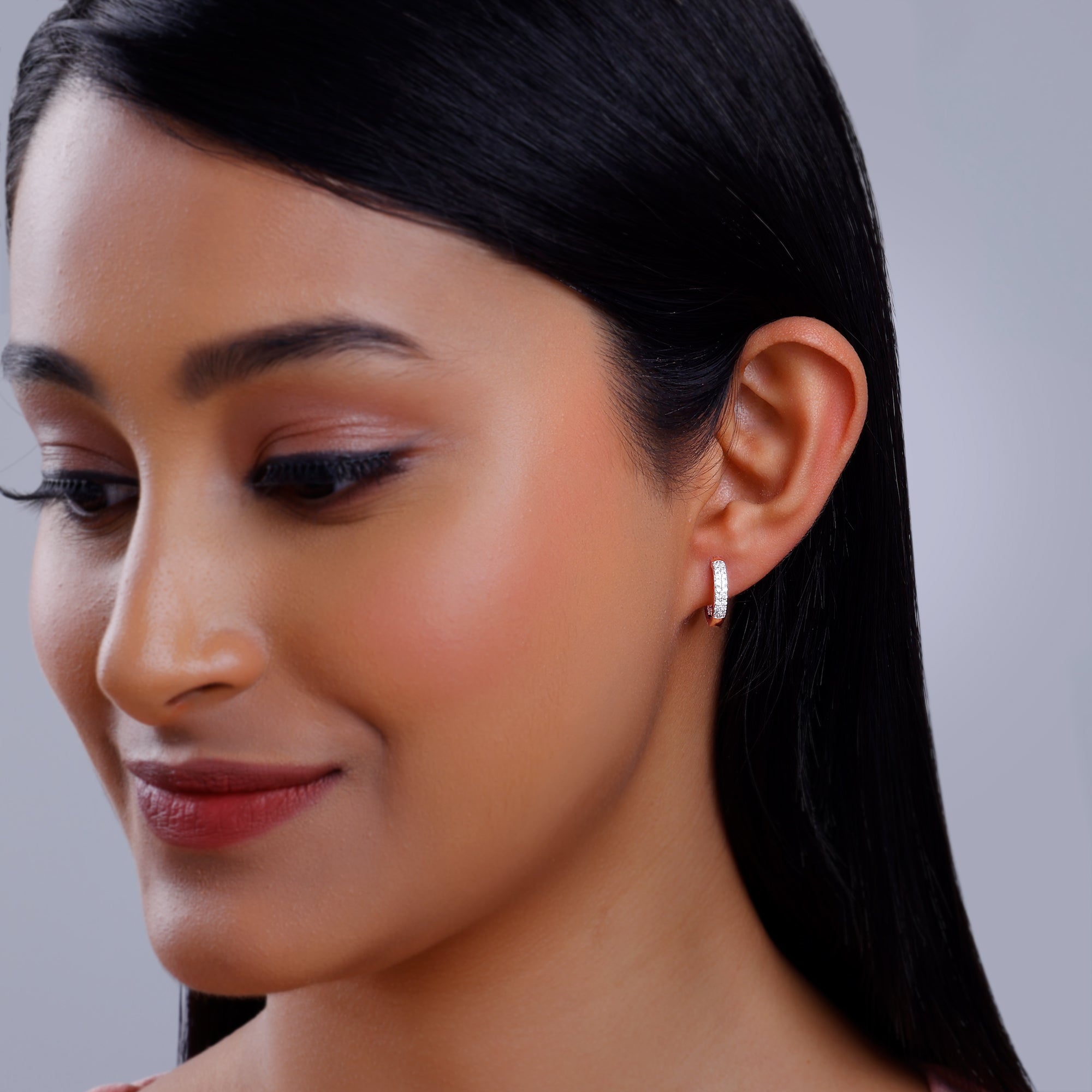 Rose Gold Huggies Lab Grown Diamond Earrings - view 3